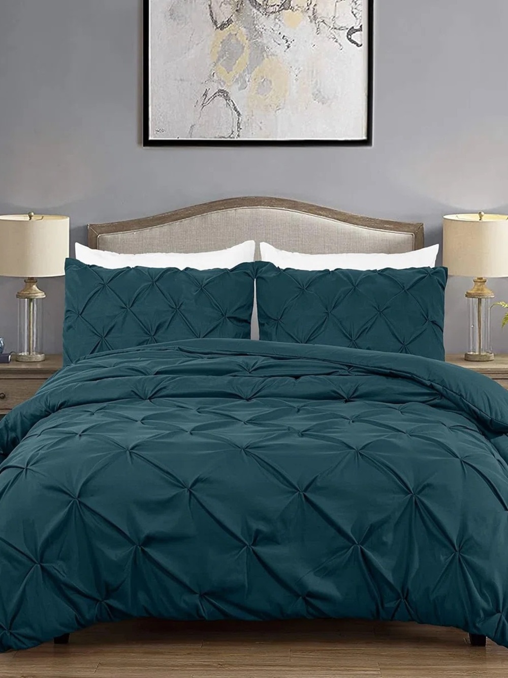 Plush Teal Pintuck duvet Set